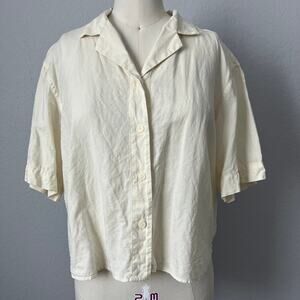UNIQLO Oversized Linen Blend Short Sleeve Button-Down - S